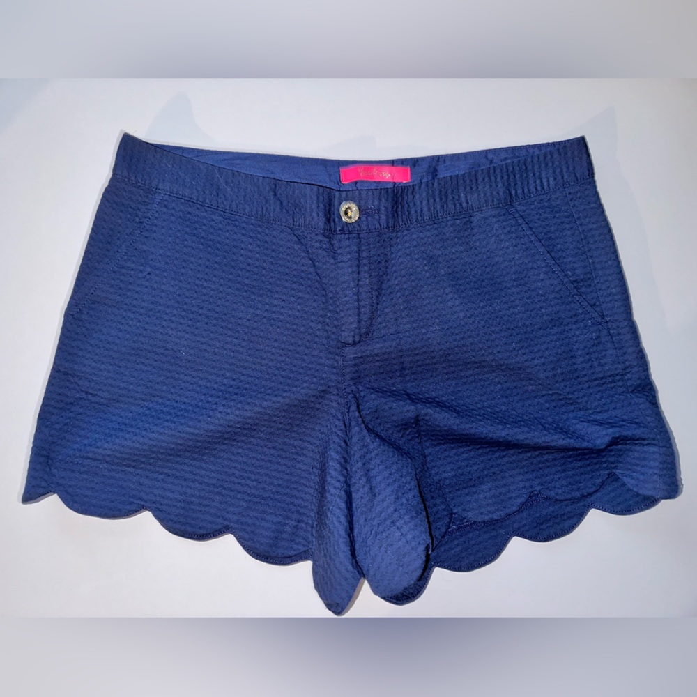 Navy shorts, size 10, zipper with button, scalloped bottoms